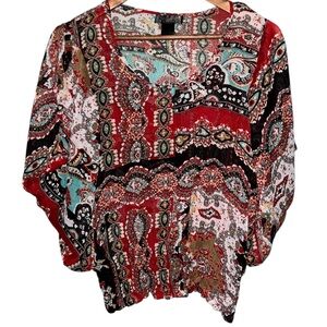 Mandee Boho Flowy Mix Pattern Blouse Size Small